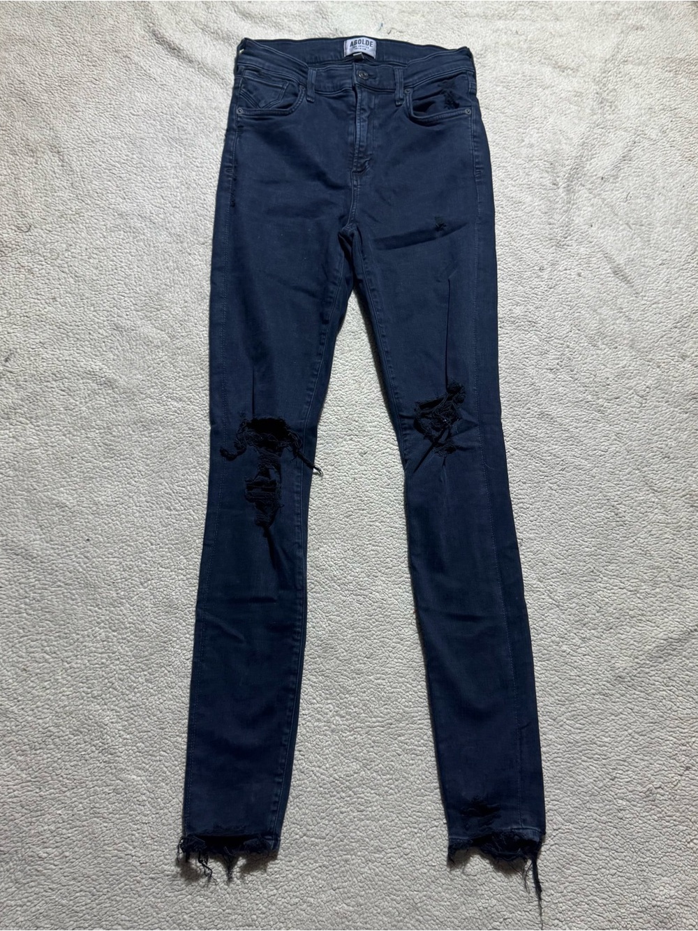 Agolde Jeans Womens 26 Skinny Distressed Mid Rise Black Denim Los Angeles 24x30‎
